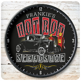 名前をカスタムする改造スピードショップガスステーションガレージ ラージ壁時計