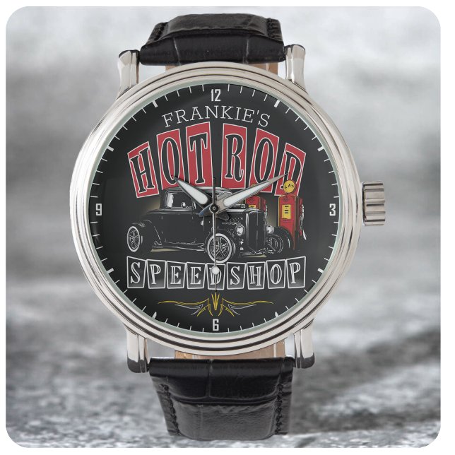 名前をカスタムする改造スピードショップガスステーションガレージ 腕時計 (クリエイターアップロード済み)