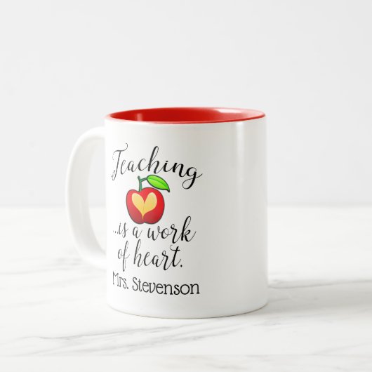 名前をカスタムする教えはハート先生 ツートーンマグカップ (正面左)