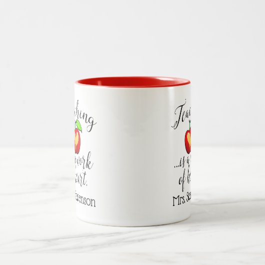 名前をカスタムする教えはハート先生 ツートーンマグカップ (中央)