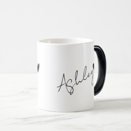 名前をカスタムする文字タイニーブラックハートアシシンプルリー モーフィングマグカップ (正面右)