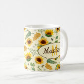 名前をカスタムする文字マグヒマワリアニカムミツバチ コーヒーマグカップ (正面右)