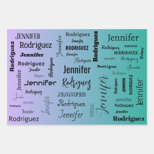 名前をカスタムする文字抽象芸術青緑グラデーション ラッピングペーパーシート (正面3)