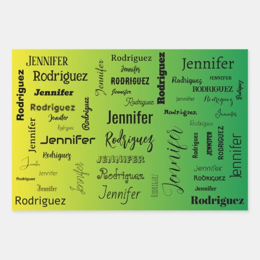 名前をカスタムする文字抽象芸術青緑グラデーション ラッピングペーパーシート (正面2)