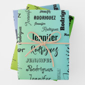 名前をカスタムする文字抽象芸術青緑グラデーション ラッピングペーパーシート (インサイチュ)