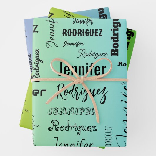 名前をカスタムする文字抽象芸術青緑グラデーション ラッピングペーパーシート (インサイチュ)