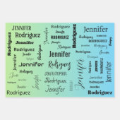 名前をカスタムする文字抽象芸術青緑グラデーション ラッピングペーパーシート (正面)