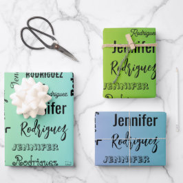 名前をカスタムする文字抽象芸術青緑グラデーション ラッピングペーパーシート