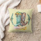 名前をカスタムする新婚素朴カウボーイブーツ  クッション (ブランケット)