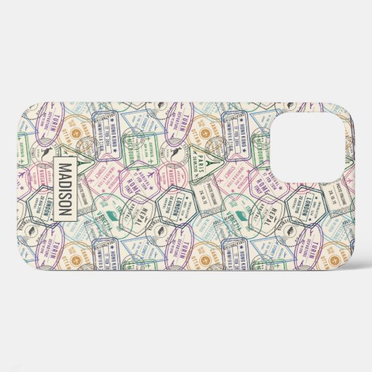 名前をカスタムする旅行スタンプパターン電話ケース Case-Mate iPhoneケース (裏面 (横))