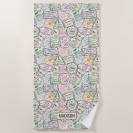 名前をカスタムする旅行切手パターンビーチタオル ビーチタオル
