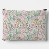 名前をカスタムする旅行切手パターン アクセサリーポーチ (正面)