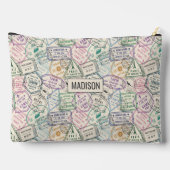 名前をカスタムする旅行切手パターン アクセサリーポーチ (裏面)