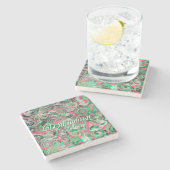 名前をカスタムする旋回お洒落抽象芸術グリーンレッド ストーンコースター (横)