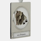 名前をカスタムする日付ウォーターカラーグリズリーベア動物 シルバープレートバナーオーナメント (右)