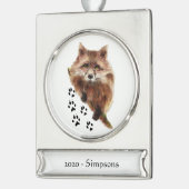 名前をカスタムする日付水彩キツネトラック動物アート シルバープレートバナーオーナメント (左)