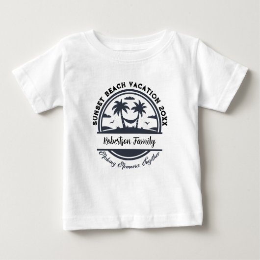 名前をカスタムする日位置照合ファミリビーチ ベビーTシャツ (正面)