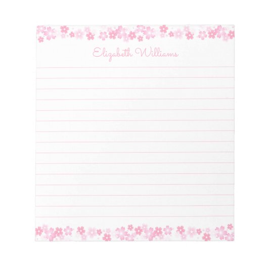 名前をカスタムする日本のさくらんぼブロッサムラインメモ帳 ノートパッド (正面)