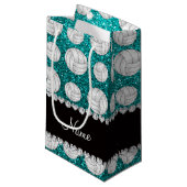 名前をカスタムする明るいアクアグリッターバレーボール スモールペーパーバッグ (正面アングル)