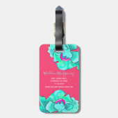 名前をカスタムする明るい赤紫色とティール(緑がかった色)ポピー花の水色 ラゲッジタグ (裏面縦)