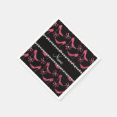 名前をカスタムする明るい赤紫色ピンクグリッターハイヒールボウ スタンダードカクテルナプキン (角)