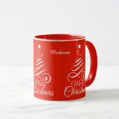 名前をカスタムする様式化されたクリスマスツリーマグ マグカップ (正面右)