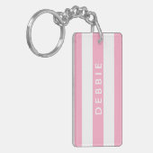 名前をカスタムする横ストライプピンクと白 キーホルダー (正面左)