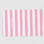 名前をカスタムする横ストライプピンクと白 ゴルフタオル (横)