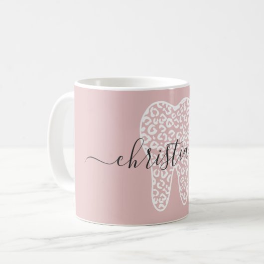 名前をカスタムする歯科ヒョウのプリント歯 コーヒーマグカップ (正面左)