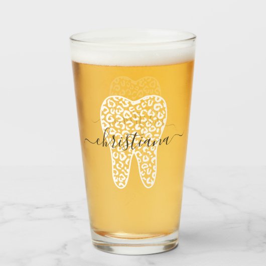 名前をカスタムする歯科ヒョウのプリント歯 タンブラーグラス (ドリンク正面)