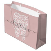 名前をカスタムする歯科ヒョウのプリント歯 ラージペーパーバッグ (裏面アングル)