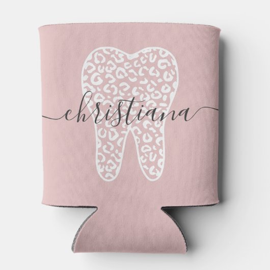 名前をカスタムする歯科ヒョウのプリント歯 缶クーラー (裏面)