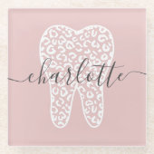 名前をカスタムする歯科用ヒョウ柄歯のギフト ガラスコースター (正面)