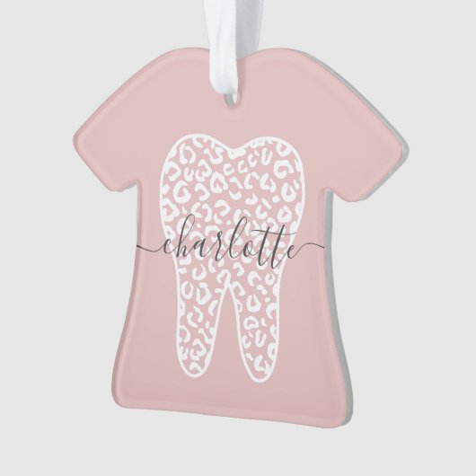 名前をカスタムする歯科用レオパード印歯ギフト オーナメント (正面)
