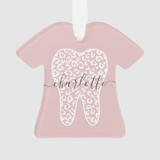 名前をカスタムする歯科用レオパード印歯ギフト オーナメント (裏面)