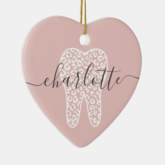 名前をカスタムする歯科用レオパード印歯ギフト セラミックオーナメント (右)