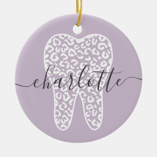 名前をカスタムする歯科用レオパード印歯ギフト セラミックオーナメント (正面)