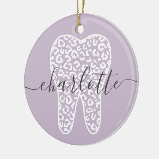名前をカスタムする歯科用レオパード印歯ギフト セラミックオーナメント (左)