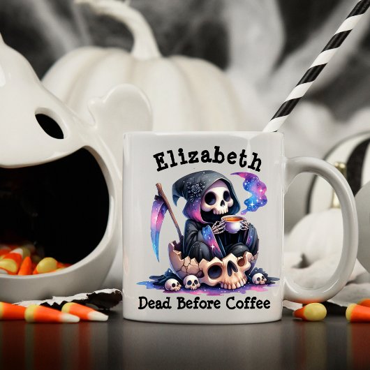 名前をカスタムする死んだ前にコーヒー面白いハロウィーン コーヒーマグカップ