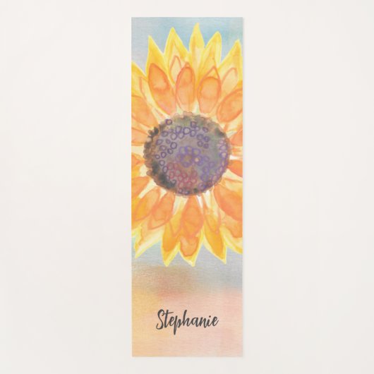 名前をカスタムする水彩ひまわり ヨガマット (正面)