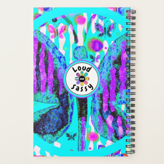 名前をカスタムする水彩バタフライブルーパープルピンク プランナー手帳 (裏面)