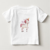 名前をカスタムする水彩フラワーユニコーンガール ベビーTシャツ (裏面)