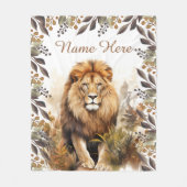 名前をカスタムする水彩獅子パーソナライズされた子 フリースブランケット (正面)