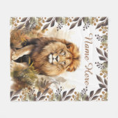 名前をカスタムする水彩獅子パーソナライズされた子 フリースブランケット (正面(横))