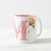 名前をカスタムする水彩絵を描バラフローラミシェル ツートーンマグカップ (正面右)