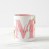 名前をカスタムする水彩絵を描バラフローラミシェル ツートーンマグカップ (中央)