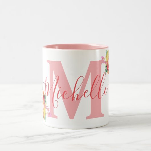 名前をカスタムする水彩絵を描バラフローラミシェル ツートーンマグカップ (中央)
