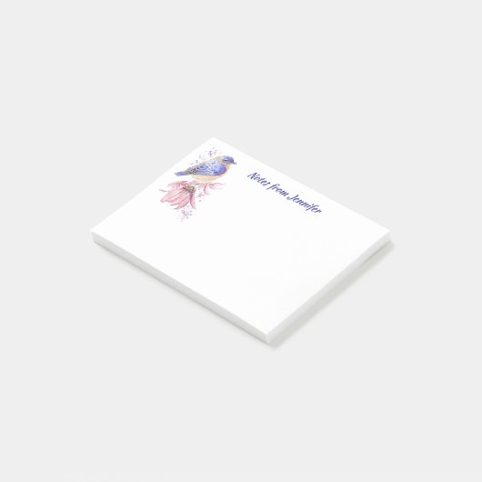 名前をカスタムする水彩青鳥ガーデンバードアート ポストイット (アングル)