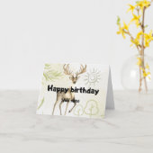 名前をカスタムする水彩鹿林かわいい誕生日 カード (黄色い花)