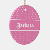 名前をカスタムする水玉模様ピンクアンドホワイト セラミックオーナメント (右)